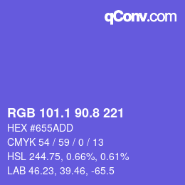 カラーコード: RGB 101.1 90.8 221 | qconv.com