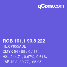 カラーコード: RGB 101.1 90.8 222 | qconv.com