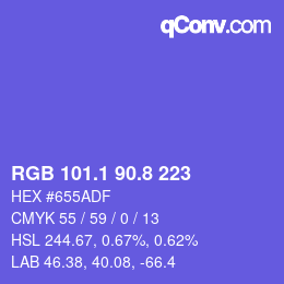 カラーコード: RGB 101.1 90.8 223 | qconv.com