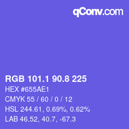 カラーコード: RGB 101.1 90.8 225 | qconv.com