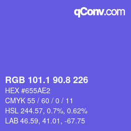 カラーコード: RGB 101.1 90.8 226 | qconv.com
