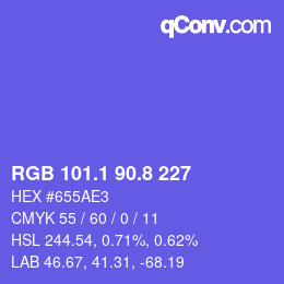 カラーコード: RGB 101.1 90.8 227 | qconv.com