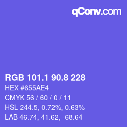 カラーコード: RGB 101.1 90.8 228 | qconv.com