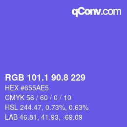カラーコード: RGB 101.1 90.8 229 | qconv.com