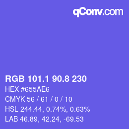 カラーコード: RGB 101.1 90.8 230 | qconv.com