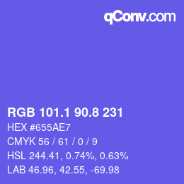 カラーコード: RGB 101.1 90.8 231 | qconv.com