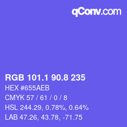 カラーコード: RGB 101.1 90.8 235 | qconv.com