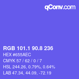 カラーコード: RGB 101.1 90.8 236 | qconv.com