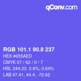 カラーコード: RGB 101.1 90.8 237 | qconv.com