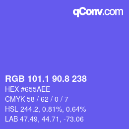 カラーコード: RGB 101.1 90.8 238 | qconv.com