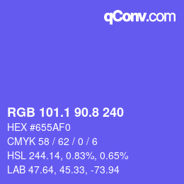 カラーコード: RGB 101.1 90.8 240 | qconv.com