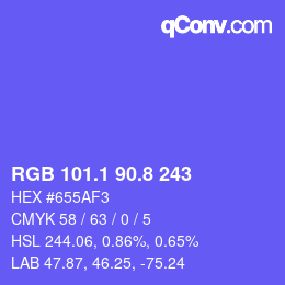 カラーコード: RGB 101.1 90.8 243 | qconv.com