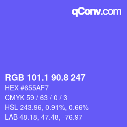 カラーコード: RGB 101.1 90.8 247 | qconv.com