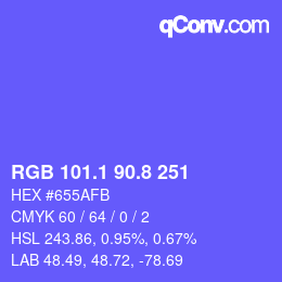 カラーコード: RGB 101.1 90.8 251 | qconv.com