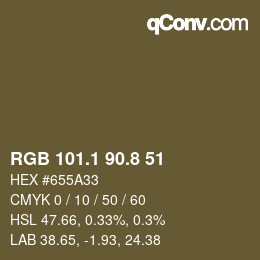 Código de color: RGB 101.1 90.8 51 | qconv.com