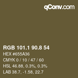 Código de color: RGB 101.1 90.8 54 | qconv.com