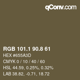 Color code: RGB 101.1 90.8 61 | qconv.com