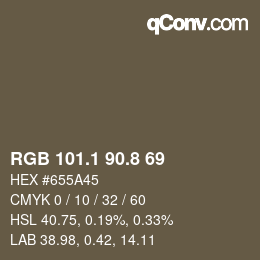 Código de color: RGB 101.1 90.8 69 | qconv.com