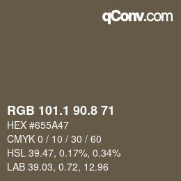 Color code: RGB 101.1 90.8 71 | qconv.com