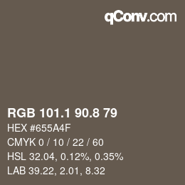 Código de color: RGB 101.1 90.8 79 | qconv.com