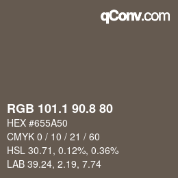 Color code: RGB 101.1 90.8 80 | qconv.com