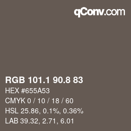 Color code: RGB 101.1 90.8 83 | qconv.com