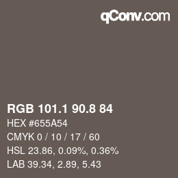 Color code: RGB 101.1 90.8 84 | qconv.com