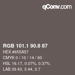 Farbcode: RGB 101.1 90.8 87 | qconv.com