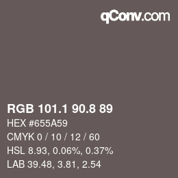 カラーコード: RGB 101.1 90.8 89 | qconv.com