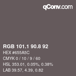 Código de color: RGB 101.1 90.8 92 | qconv.com