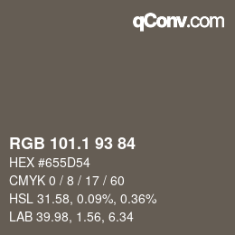 カラーコード: RGB 101.1 93 84 | qconv.com