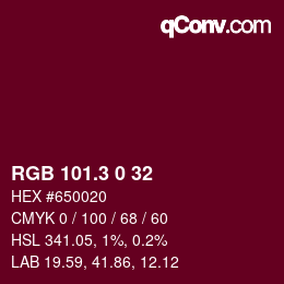 カラーコード: RGB 101.3 0 32 | qconv.com