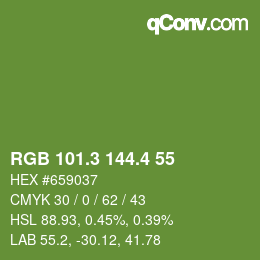 カラーコード: RGB 101.3 144.4 55 | qconv.com