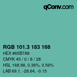 カラーコード: RGB 101.3 183 168 | qconv.com