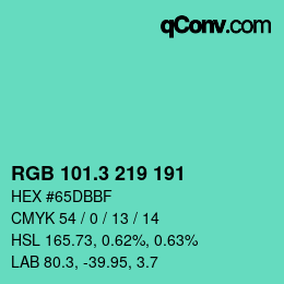 カラーコード: RGB 101.3 219 191 | qconv.com