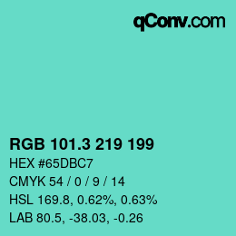 カラーコード: RGB 101.3 219 199 | qconv.com