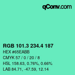 カラーコード: RGB 101.3 234.4 187 | qconv.com