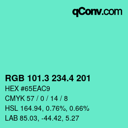 カラーコード: RGB 101.3 234.4 201 | qconv.com