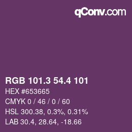 カラーコード: RGB 101.3 54.4 101 | qconv.com