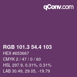 カラーコード: RGB 101.3 54.4 103 | qconv.com