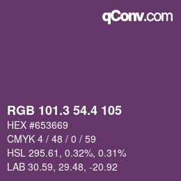 カラーコード: RGB 101.3 54.4 105 | qconv.com