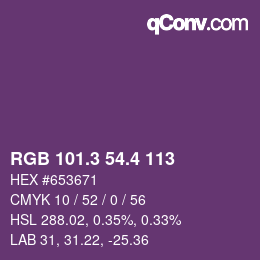 カラーコード: RGB 101.3 54.4 113 | qconv.com