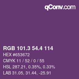 カラーコード: RGB 101.3 54.4 114 | qconv.com
