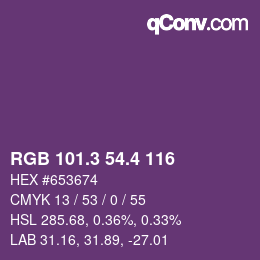 カラーコード: RGB 101.3 54.4 116 | qconv.com