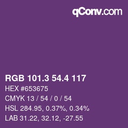 カラーコード: RGB 101.3 54.4 117 | qconv.com