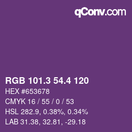カラーコード: RGB 101.3 54.4 120 | qconv.com