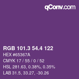 カラーコード: RGB 101.3 54.4 122 | qconv.com