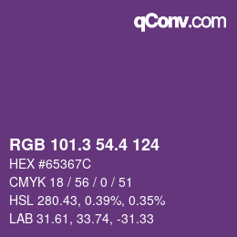 カラーコード: RGB 101.3 54.4 124 | qconv.com