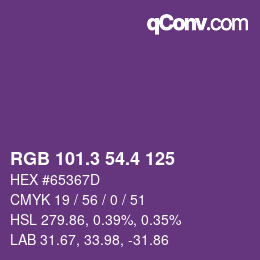 カラーコード: RGB 101.3 54.4 125 | qconv.com