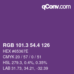 カラーコード: RGB 101.3 54.4 126 | qconv.com